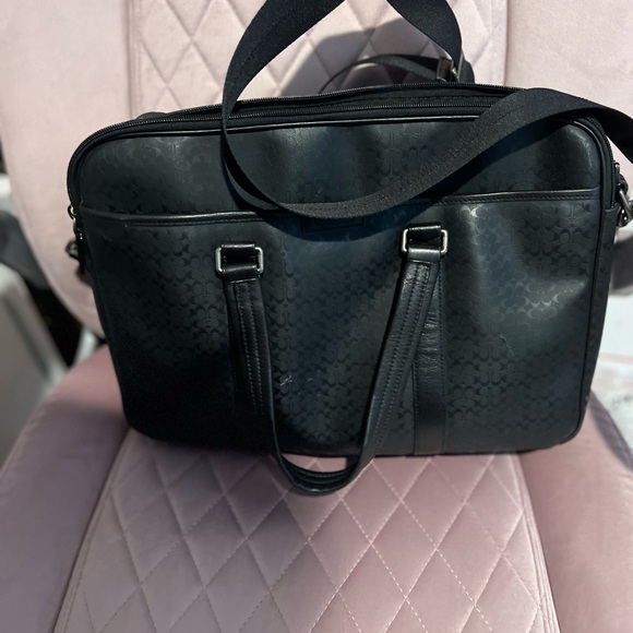 Coach Men's Business Bag Micro Signature Black PVC Razor Messenger Laptop Bag - Picture 2 of 14